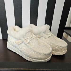 Kids White Sequin Boots